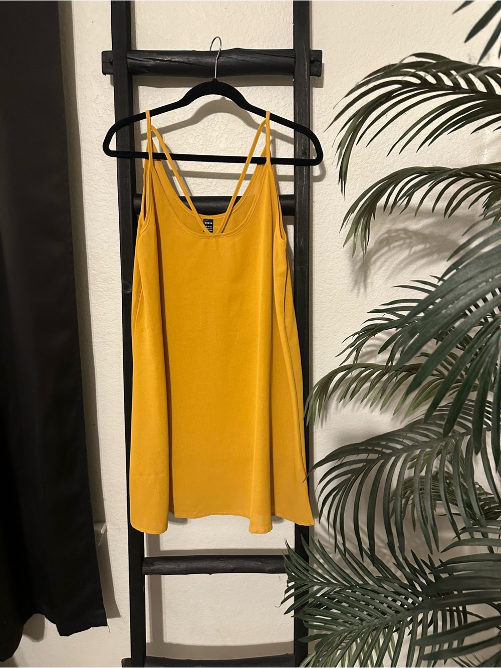 SHEIN Mustard Yellow Spaghetti Strap Mini Slip Dress